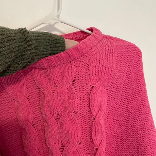 AMERICAN EAGLE AEO AE Chenille Cable Knit Sweater Bright Pink Barbie Oversized L - Image 7