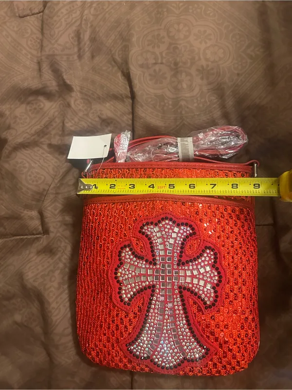 Red Sequin Cross Accent Women’s Shoulder Bag - Image 7