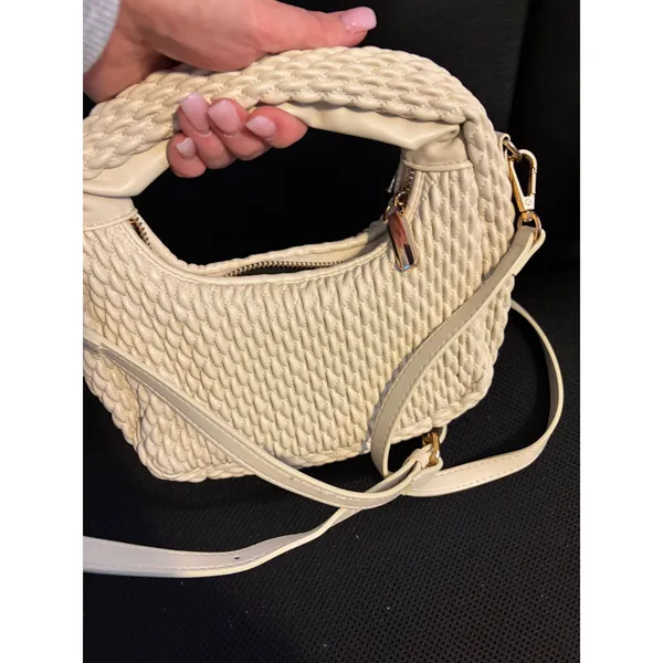 Sincerely Jules Cream‎ Quilted Hobo Bag Braided Handle Crossbody Ivory Ruched - Image 3