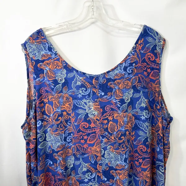 Woman Within 1X Tank Top 22/24W Blue Orange Paisley Sleeveless Rayon Coastal 750 - Image 5