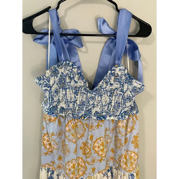 Free People Tie Strap Printed Boho Maxi Dress Size XS - Image 4