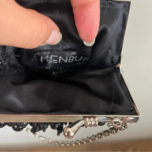 MENBUR Black Beaded Cocktail‎ Mini Hand Bag VTG - Image 3
