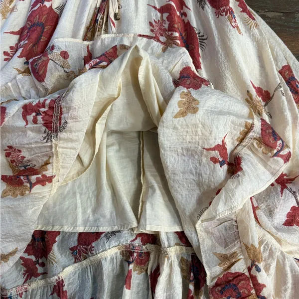Fate Floral Ruffle Shoulder Puff Sleeve Tiered Midi Dress Size M 🧡🍄 - Image 9