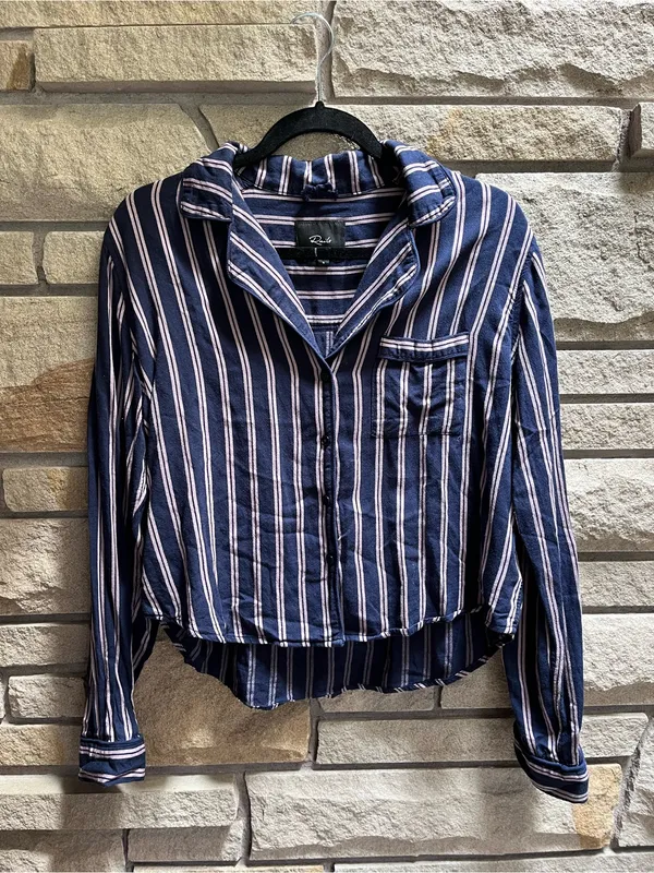 Rails Camden Stripe Navy Button Up Blouse Top Small - Image 2