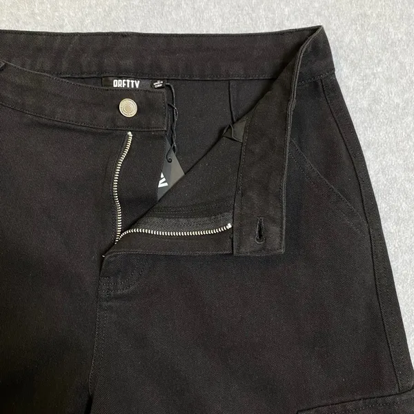 Pretty‎ Damage Cargo Pants Women's Medium Black Wide Leg Grommet Goth Grunge NWT - Image 4
