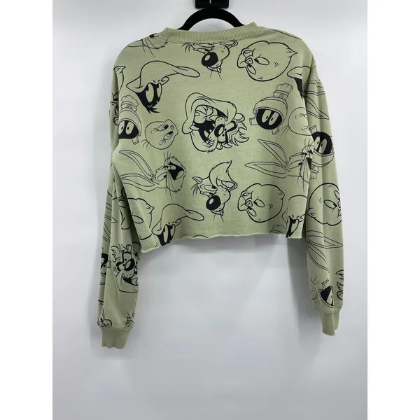 Looney Tunes Womens Bugs Bunny Daffy Duck Green Cropped Sweater Medium - Image 10