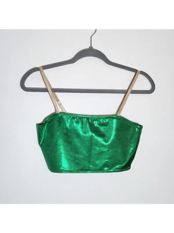 Designs for Dance Green Costume Set Cropped Tank Sequin Arm Covers Size Medium - Image 6