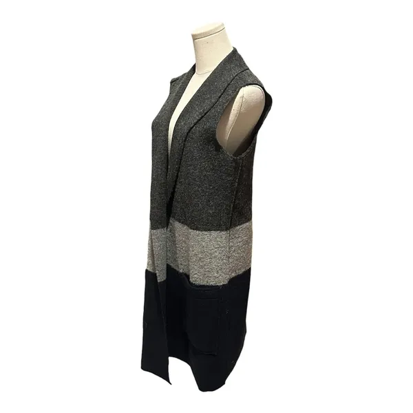 Tahari Colorblock Wool Blend Open Front Long Sweater Vest Women’s Size Large - Image 3