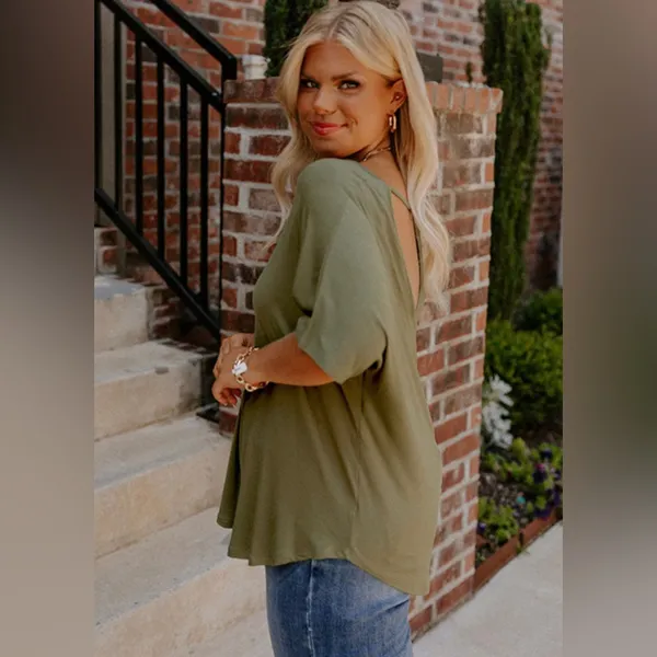 Boutique Plus Size Hollow Out Back Slouchy Tee - Image 2