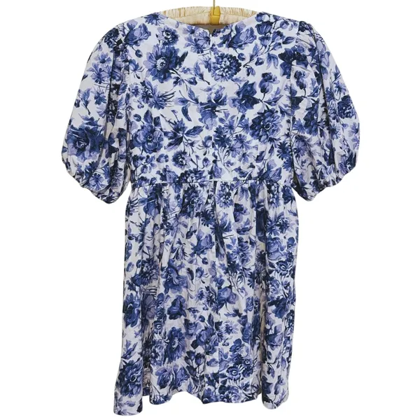 NWT Abercrombie Floral Poplin Mini Dress Puff Sleeve Large Blue Cottage Coquette - Image 4