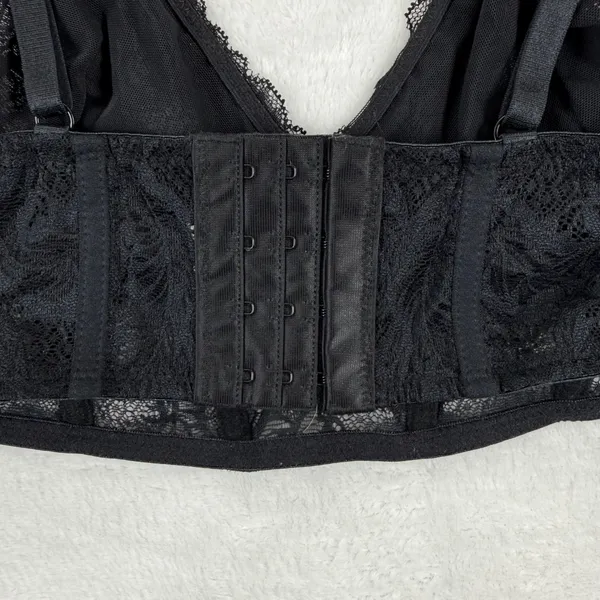 Black Floral Lace Longline Bralette‎ V-Neck Adjustable Straps Size Small READ - Image 7