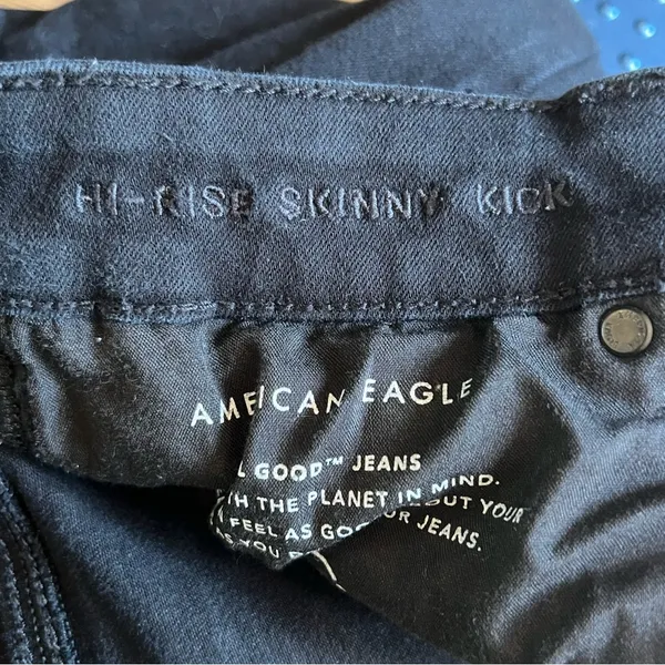 American Eagle High Rise Skinny Kick Black Jeans Y2K Grunge Cropped Flare 14L - Image 7