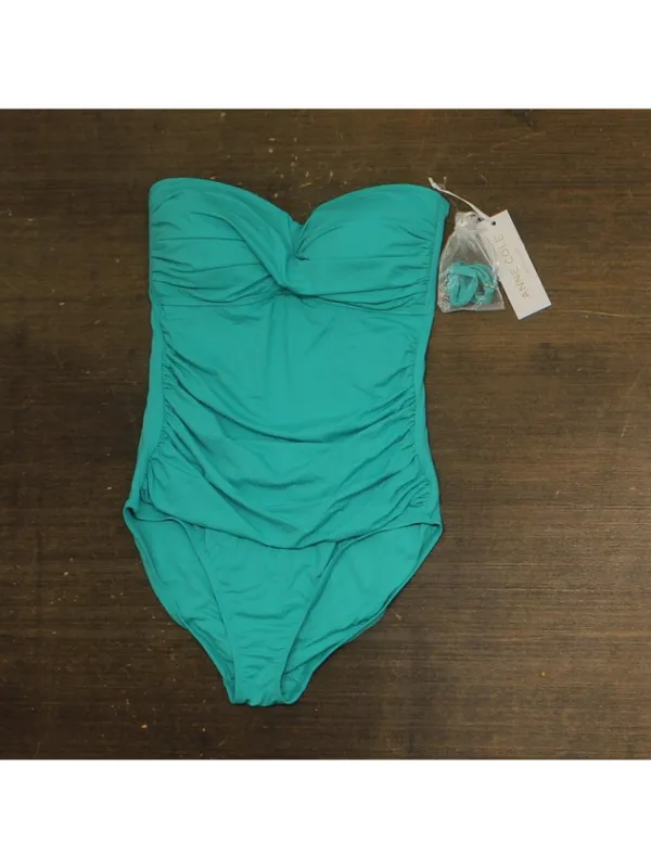 NWT Anne Cole Standard Twist Front Shirred One Piece Swimsuit Teal Blue Green 8 - Image 4