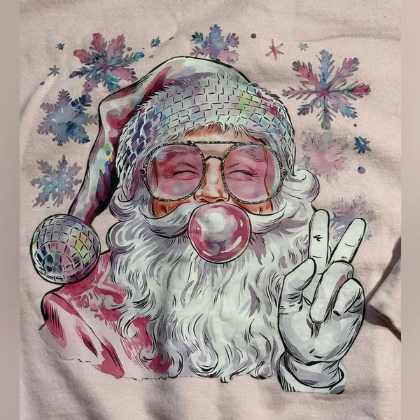 Santa Christmas Blowing Bubble Gum Sweatshirt Unisex Large - Image 2