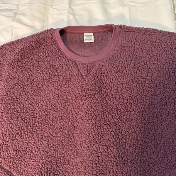 PINK Sherpa Teddy Pullover Sweatshirt XL Mauve - Image 3
