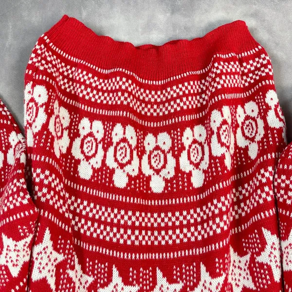 Vintage Fair Isle Sweater Womens M/L Hearts Stars Flowers Indie Nordic Cabin USA - Image 7
