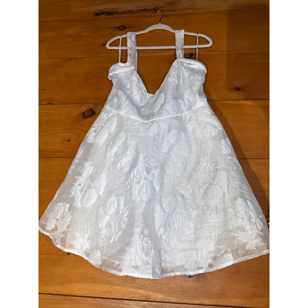 Lulus Bonni White Floral Jacquard Halter Mini Dress Party Summer Size X-Large - Image 2