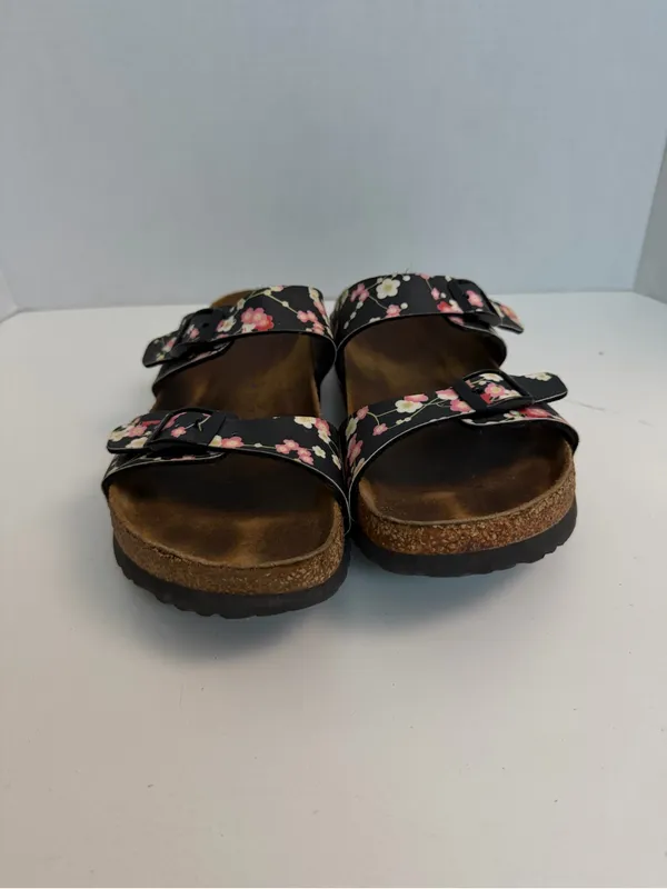 Papilllo Birkenstock Sandals Slides Floral Comfort Travel Resort Black Pink - Image 2