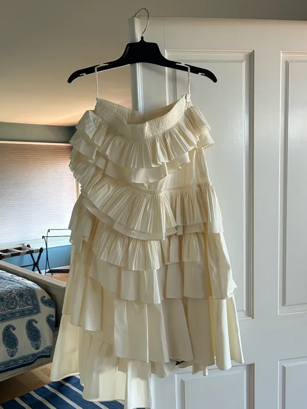 Ulla Johnson Gaelle Ivory White Blanc Tiered Asymmetrical Ruffle Midi Skirt - Image 4