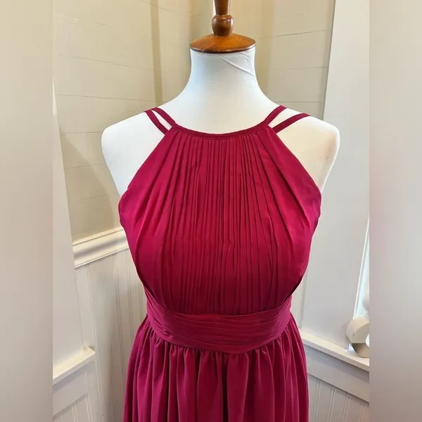 JJ's House Berry Chiffon Pleated A-Line Floor-Length Bridesmaid Dress S/M - Image 9