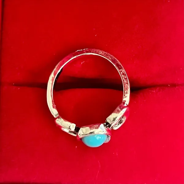 Boho Silver Tone Triple Moon Fashion Ring with Turquoise Stone 6 - Image 3