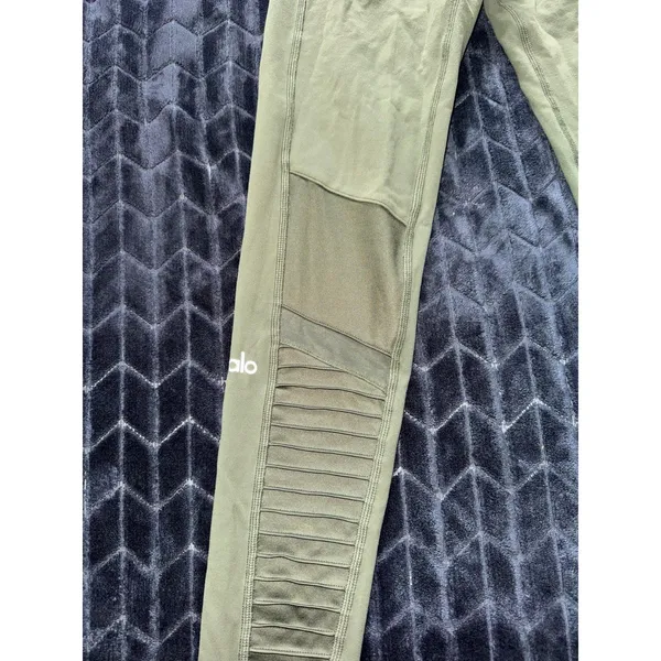 Alo Yoga Leggings Womens Green Moto High Rise Panel Activewear‎ Workout Size S - Image 6