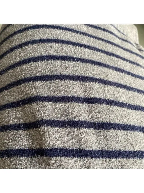 Gap Gray and Navy Stripe V Neck Sweater - Image 3