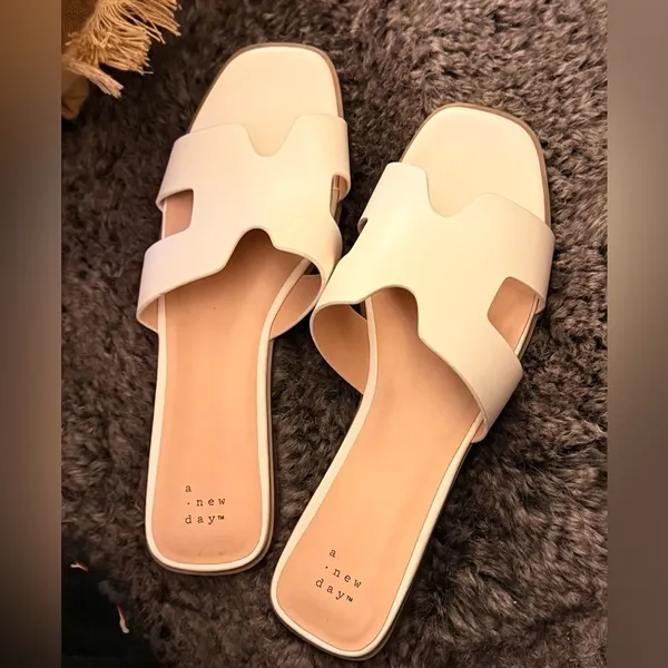 a New Day Womens Nina Wide Width H-Band Slide Sandals 92244961 White 10W - Image 6