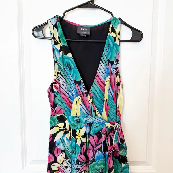Anthropologie Cupro Faux Wrap Maxi Dress Size 0 Floral‎ Resort Tropical Vacation - Image 2