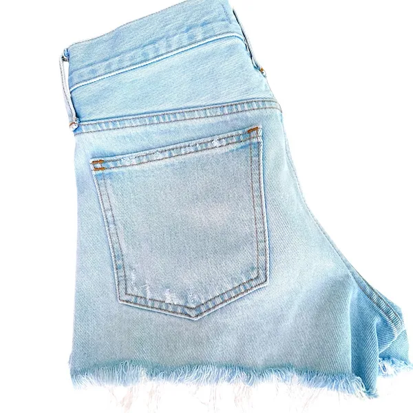 Madewell Light Wash Relaxed Denim Shorts w Frayed Raw Hems + Multi Button Fly 23 - Image 8