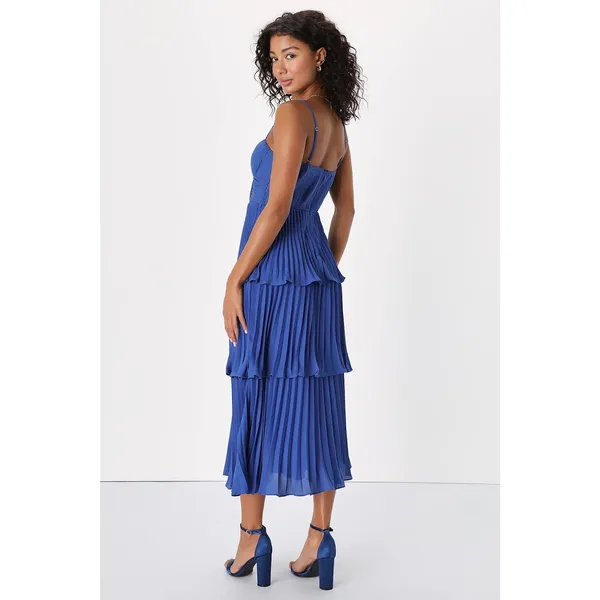 NWT Lulus Cascading Crush Cobalt Blue Tiered Bustier Midi Dress Gala Banquet S - Image 4