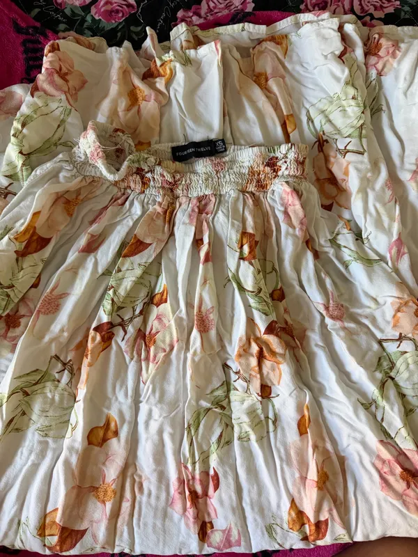 White Floral Maxi Skirt with Peach & Pink Blooms - Image 3
