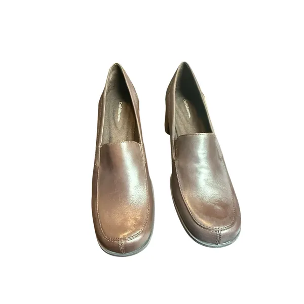 Croft & Barrow Chantal Brown Leather Block Heel Loafers Size 8 Med - Image 3