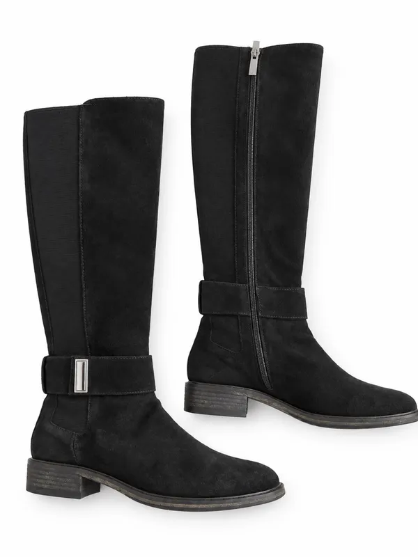 Aquatalia Giada Knee High Riding Boots 6 Black Suede Stretch Luxury - Image 4