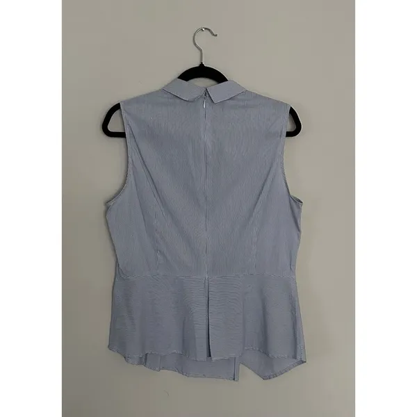 Antonio Melani Blouse Size L Blue and Navy Striped Asymmetrical Peplum Top - Image 5