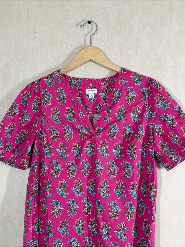 J. Crew Factory Women’s Printed Shortsleeve Poplin Top in Pink Floral S - Image 3