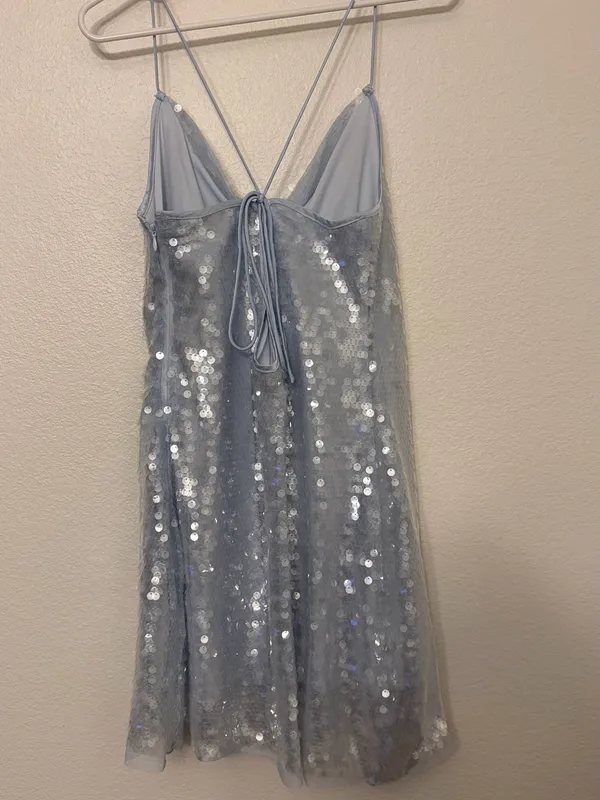 NWT Wild Fable Light Blue Sequin Cowl Neck Mini Dress Size L - Image 4