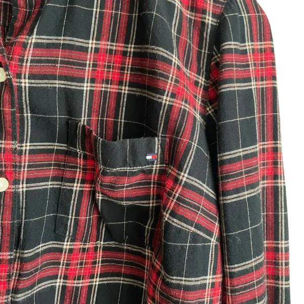 Tommy Hilfiger Women Dark Academia Preppy Plaid Button Down Shirt S Red Heritage - Image 5