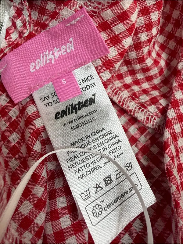 Edikted Charmaine Open Back Gingham Halter Top Red White Small NEW $31 - Image 10