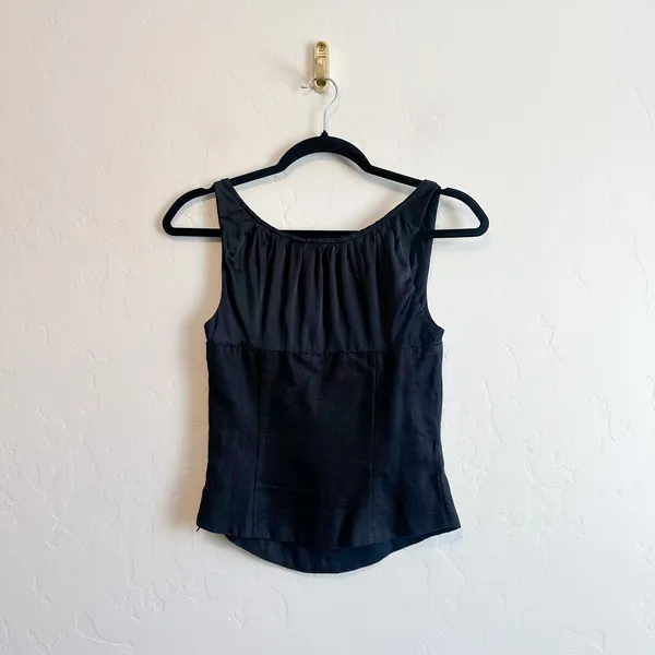 Reformation | Beverly Linen Silk Corset Button Front Top in Black | Size 0 - Image 4