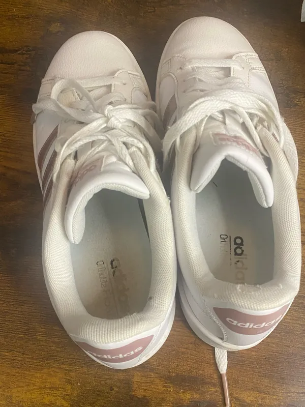 Adidas Cloud Foam Ortholite Float Womens Size 7 White With Rose Pink Stripped - Image 5