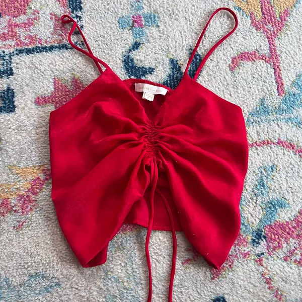Monteau Satin Ruched Red Tank Top Size Medium - Image 2