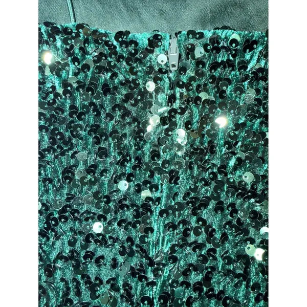 Green Sequin Homecoming Dress One Shoulder Mini Side Slit Size S Midnight Doll - Image 6