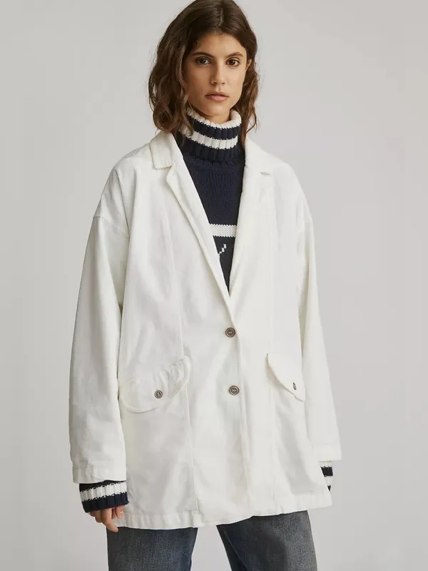 Anthropologie Pilcro Washed Corduroy White Oversized Blazer Coat XS - Image 2