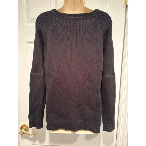 LRL Lauren Ralph Lauren Ribbed Cotton Boat Neck Sweater XL‎ Black Shoulder Zip - Image 2