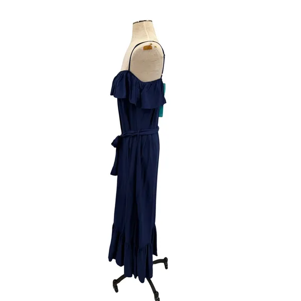 Melissa Odabash Kyla Ruffle‎ Button Front Belted Maxi Dress Navy NWT Size Medium - Image 8