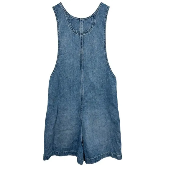 Madewell Scoopneck‎ Denim Shortalls Chambray Blue XXS Button Front Patch Pockets - Image 4