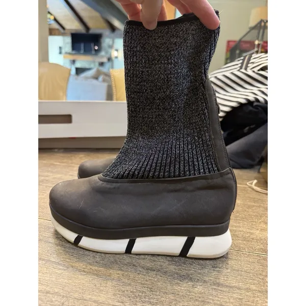 Antelope Sock Nu Sole Leather Boots Black Size 38 US 7.5 Back Zip Platform - Image 3
