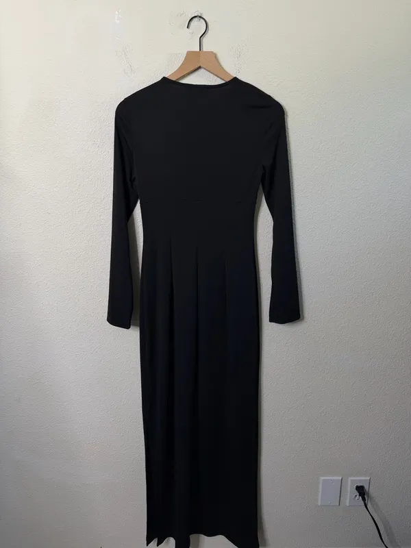NWT Laagam Alexandra Stretch‎ Knit Dress Black Long Sleeve Cutout Womens Size S - Image 6