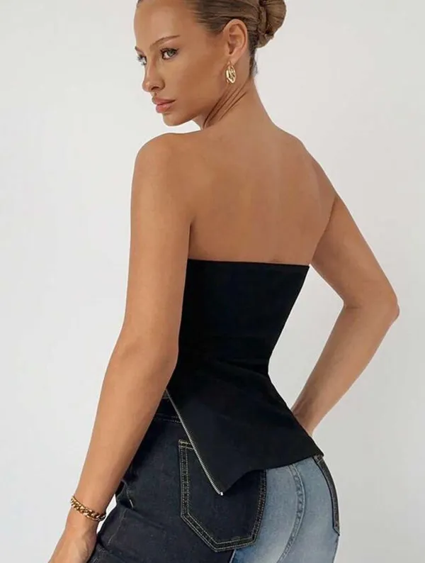 Strapless Black Zipper Top - Image 3